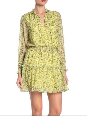 NWT NSR Napean Sea Rd Emma Yellow Floral Ruffle Mini Dress Large
